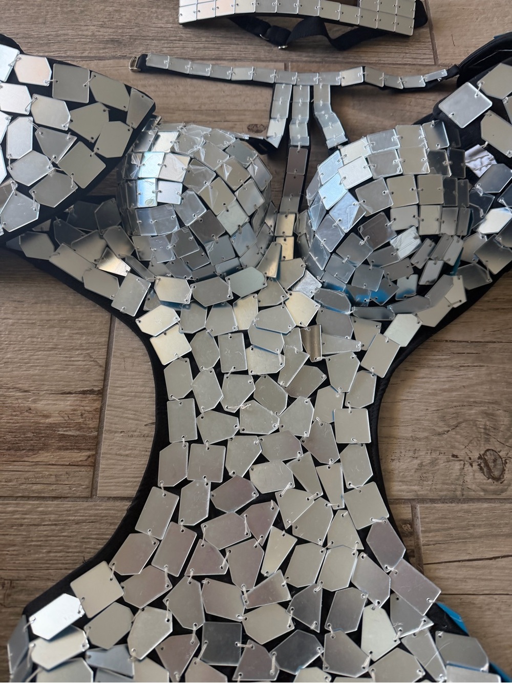 Silver Mosaic Mirror One-Piece Bodysuit - Picture 2 of 6
